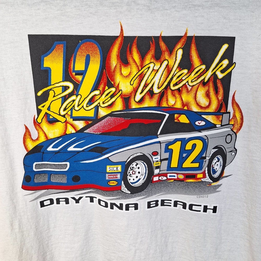 Vintage Y2K Daytona Beach race car graphic tee M JERZEES Race week fire - Picture 4 of 4